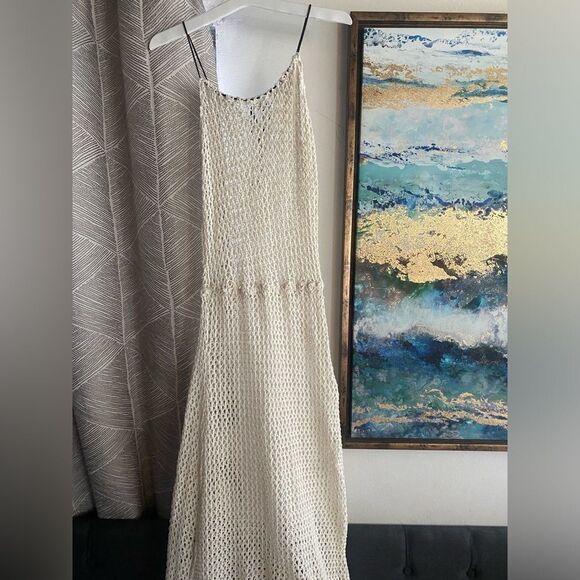 Undrest by the Sea Anthropologie Coverup Ivory Knit Dress Long Sz S - Picture 2 of 8